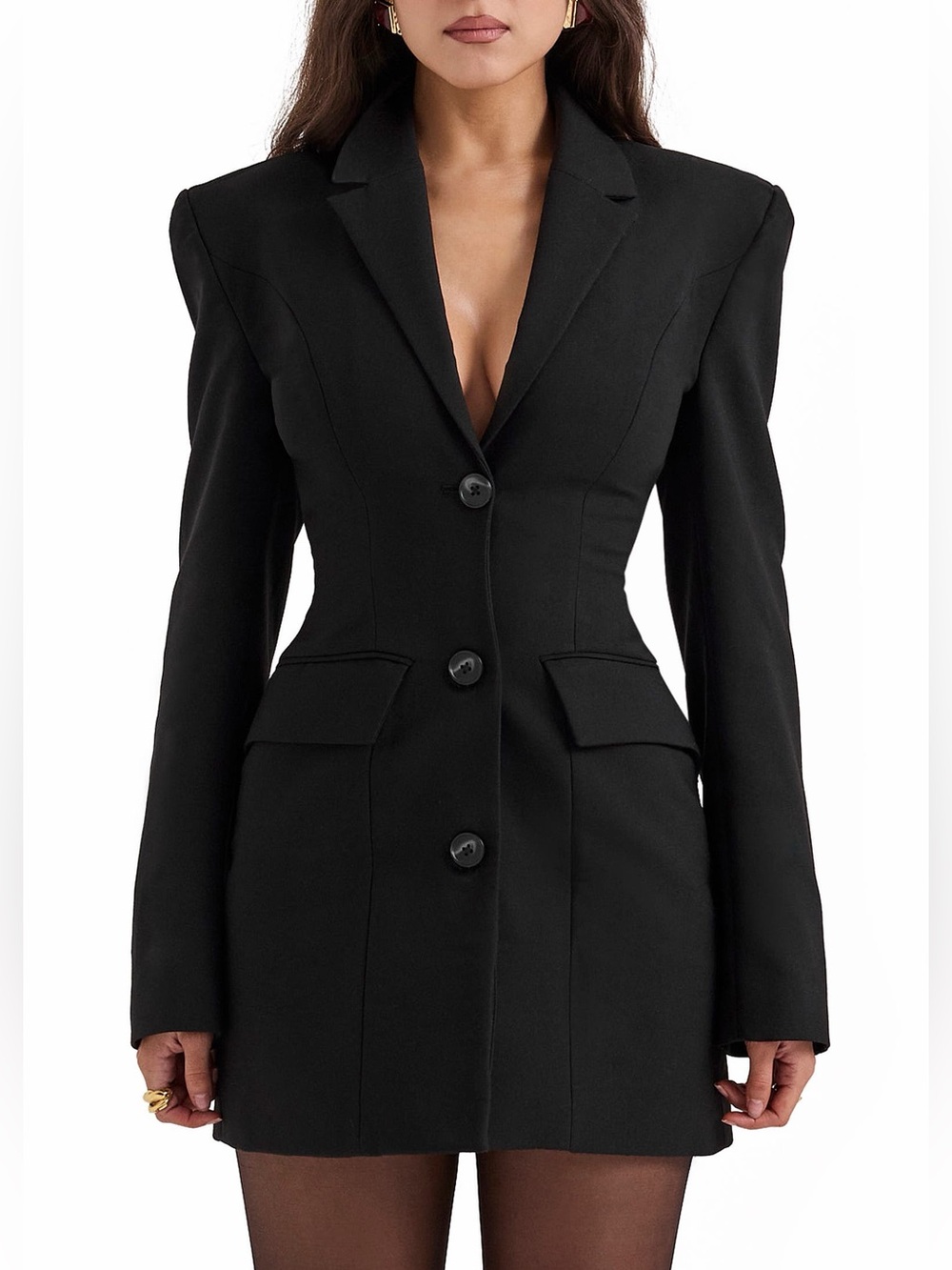 NWT House of CB Amia Long Sleeve Blazer Minidress in Black Size Small